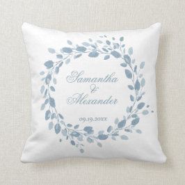 Dusty Blue Elegant Blumenschrei Hochzeitsskript Kissen
