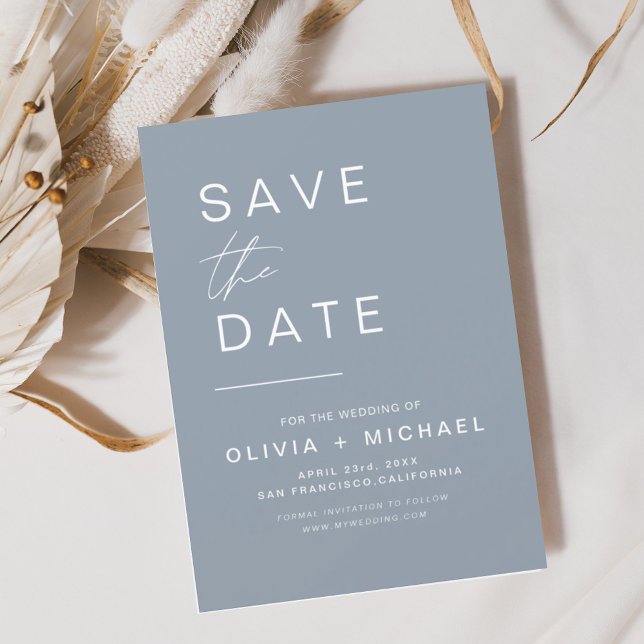 Dusty Blue Elegant Boho Save the Date Minimalistis (Von Creator hochgeladen)