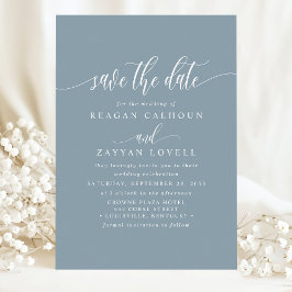 Dusty Blue Elegant Calligraphy Save the Date