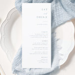 Dusty Blue Elegant Calligraphy Wedding Menu Menükarte<br><div class="desc">Dusty Blue Elegante Calligraphy Eat and Drinks Wedding Menus | Rustikale Hochzeitsmenüs,  rustikale Hochzeitsmenüs,  rustikales Hochzeitsmenü,  Blumenmenü,  Hochzeitsmenü</div>