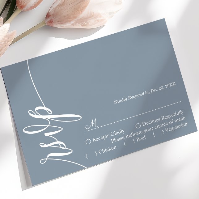 Dusty Blue Elegant Calligraphy Wedding RSVP Card Karte (Von Creator hochgeladen)