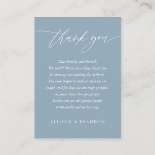 Dusty Blue Elegant Calligraphy Wedding Vielen Dank Platzkarte