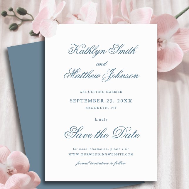 Dusty Blue Elegant Classic Calligraphy Wedding Save The Date (Von Creator hochgeladen)
