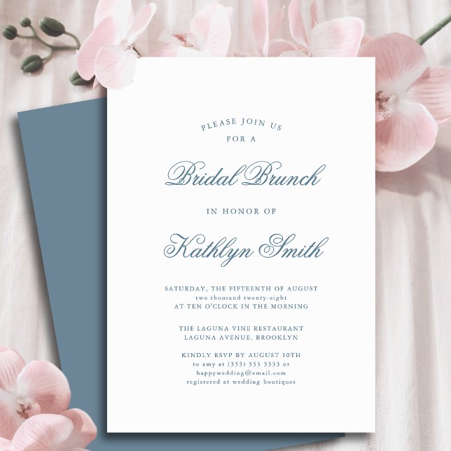 Dusty Blue Elegant Classic Script Bridal Brunch Einladung (Von Creator hochgeladen)