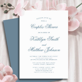 Dusty Blue Elegant Classic Script Couples Dusche Einladung