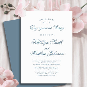 Dusty Blue Elegant Classic Script Engagement Party Einladung
