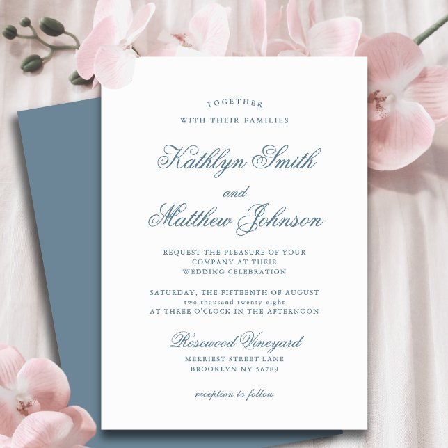 Dusty Blue Elegant Classic Script Wedding Einladung (Von Creator hochgeladen)