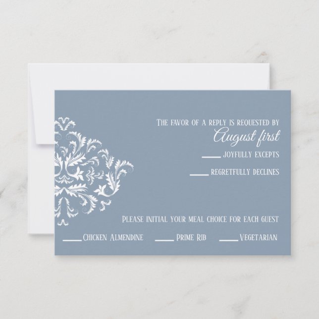 Dusty Blue Elegant Damask RSVP-Karte RSVP Karte (Vorderseite)