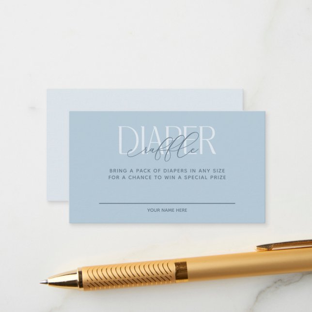 Dusty Blue Elegant Diaper Raffle Begleitkarte (Vorderseite/Rückseite Beispiel)