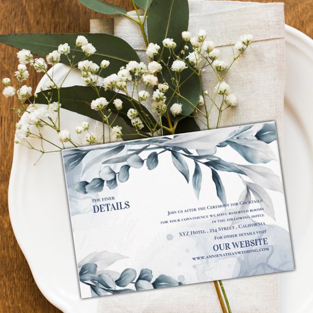 Dusty Blue Elegant Eukalyptus Wedding Details Begleitkarte (Dusty Blue Elegant Eucalyptus Wedding Details Enclosure Card)