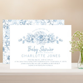 Dusty Blue Elegant Floral Baby Shower laden ein Einladung
