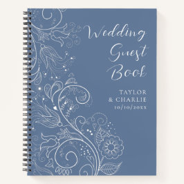Dusty Blue Elegant Floral Wedding Guest Book Notizbuch