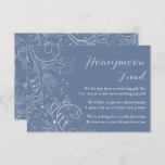 Dusty Blue Elegant Floral Wedding Honeymoon Fund Begleitkarte<br><div class="desc">Diese elegante Hochzeitsflitterwochen-Fondskarte zeichnet sich durch ein zartes Blumendesign mit Blume,  Vögeln und Blätter auf einem staubigen blauen Hintergrund aus. Der Text kombiniert handgeschriebene Skript- und Serif-Schriftart für ein stilvolles und modernes Aussehen. Ideal für eine Hochzeit im Herbst im Winter oder Herbst.</div>