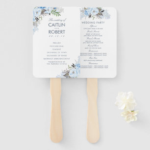 Dusty Blue Elegant Floral Wedding Program Fächer