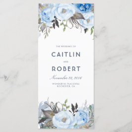 Dusty Blue Elegant Floral Wedding Programs Programm