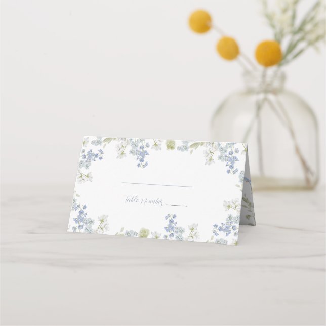 Dusty Blue Elegant Garden Vintage Bridal Shower Platzkarte (Vorderseite)