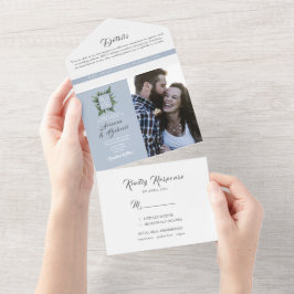 Dusty Blue Elegant Grüne Hochzeit All In One Einladung