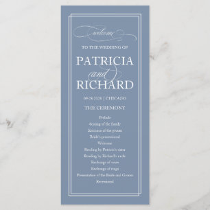 Dusty Blue Elegant Hochzeitsfeier Programm 9x4