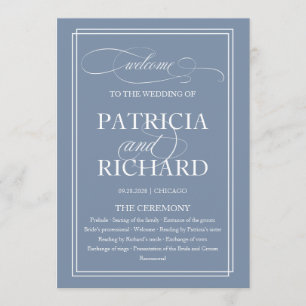 Dusty Blue Elegant Hochzeitsprogramm Programm