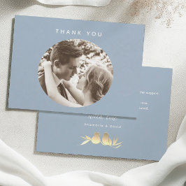 Dusty Blue Elegant Photo Wedding Dankeskarte