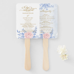 Dusty Blue Elegant Pink Floral Wedding Programs Fächer