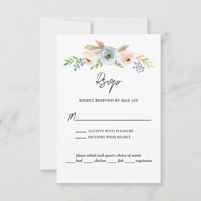 Dusty Blue Elegant Rustikale Hochzeit RSVP Karte (Vorderseite)