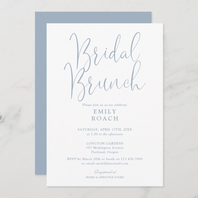 Dusty Blue Elegant Script Bridal Bunch Shower Einladung (Vorne/Hinten)