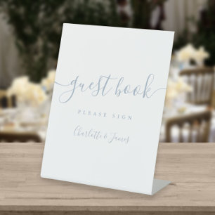 Dusty Blue Elegant Script Guest Book Pedestal Sign Sockelschild