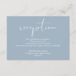 Dusty Blue Elegant Script Hochzeitsempfang Begleitkarte