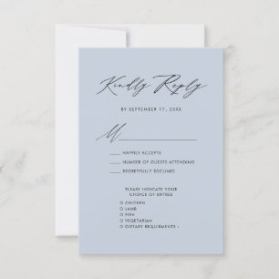 Dusty Blue Elegant Script Minimalistisch Wedding R RSVP Karte