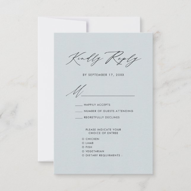 Dusty Blue Elegant Script Minimalistisch Wedding R RSVP Karte (Vorderseite)