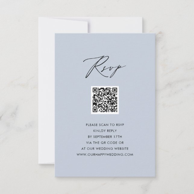 Dusty Blue Elegant Script Simple QR Wedding RSVP (Vorderseite)