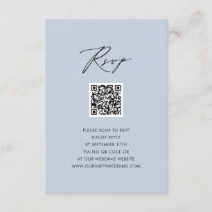 Dusty Blue Elegant Script Simple QR Wedding RSVP Begleitkarte