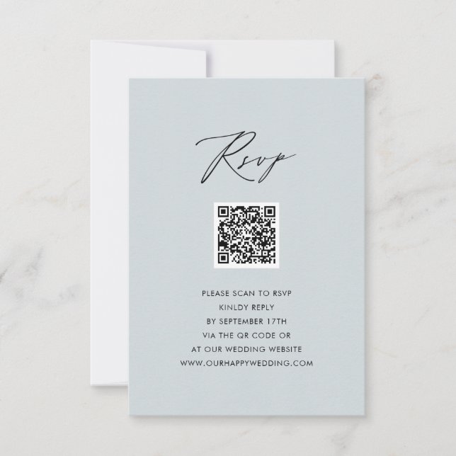 Dusty Blue Elegant Script Simple QR Wedding RSVP Karte (Vorderseite)