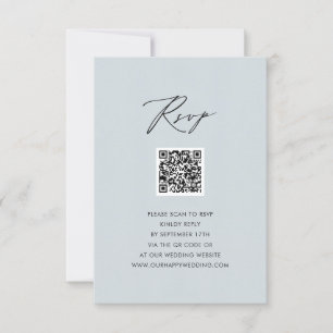 Dusty Blue Elegant Script Simple QR Wedding RSVP Karte