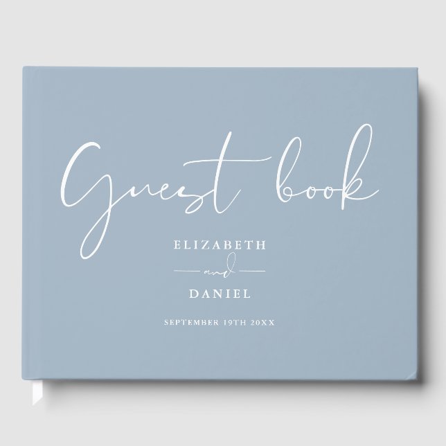 Dusty Blue Elegant Script Wedding Gästebuch (Vorderseite)