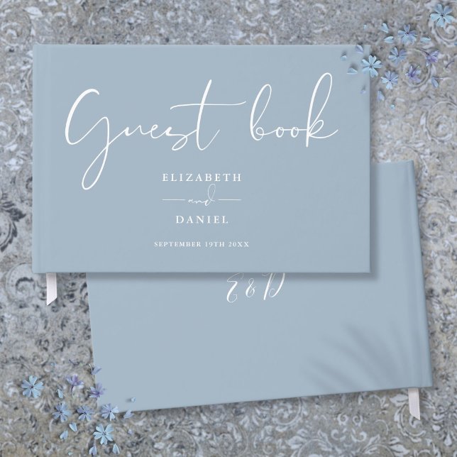 Dusty Blue Elegant Script Wedding Gästebuch (Dusty Blue Elegant Script Wedding Guest Book)