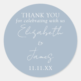 Dusty Blue Elegant Script Wedding Vielen Dank Runder Aufkleber