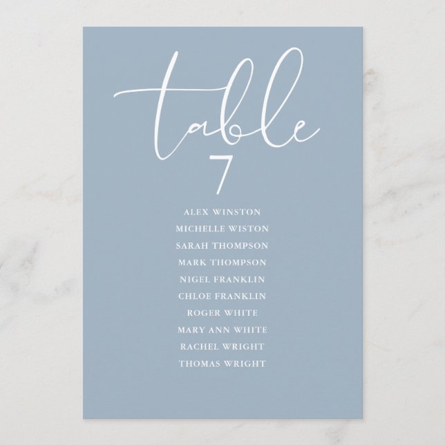 Dusty Blue Elegant Seating Plan Table Number Einladung (Vorderseite)