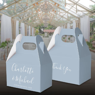 Dusty Blue Elegant Signature Script Wedding Geschenkschachtel