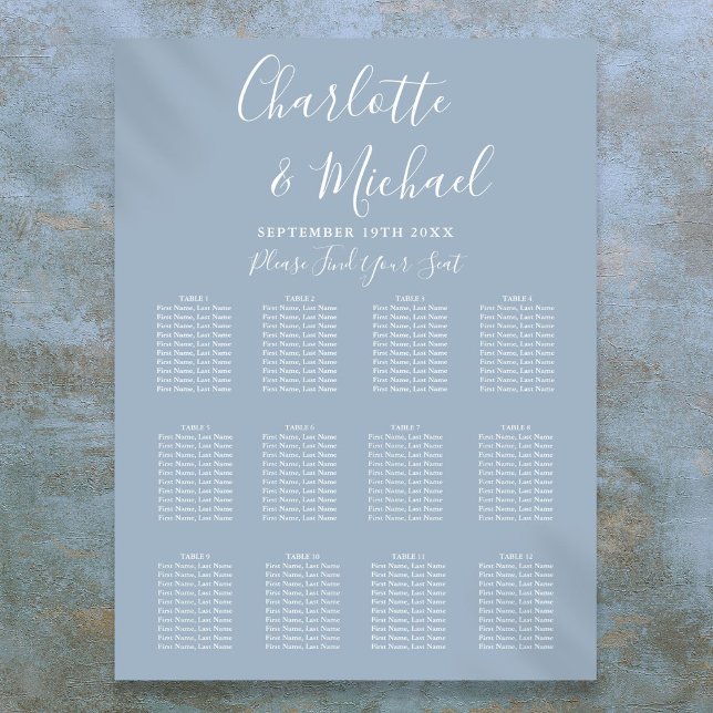 Dusty Blue Elegant Signature Wedding Seating Chart Poster (Dusty Blue Elegant Signature Wedding Seating Chart)