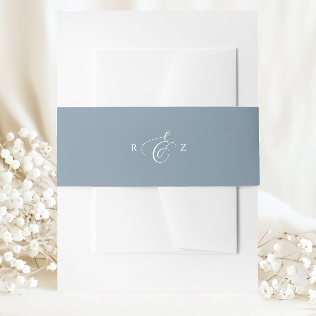 Dusty Blue Elegant Simple Monogram Wedding Einladungsbanderole (Von Creator hochgeladen)