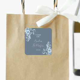 Dusty Blue Elegant Thank You Wedding Quadratischer Aufkleber