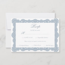 Dusty Blue Elegant Vintage Victorian Lace Wedding RSVP Karte
