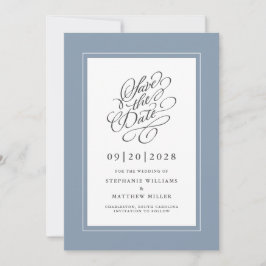 Dusty Blue Elegant Wedding Calligraphy Script Chic Save The Date