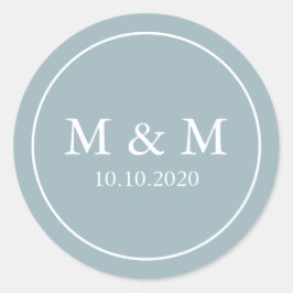 Dusty Blue Elegant Wedding Classic Monogram Runder Aufkleber
