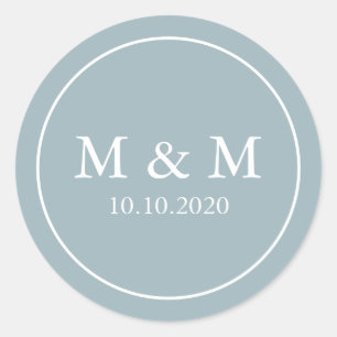 Dusty Blue Elegant Wedding Classic Monogram Runder Aufkleber