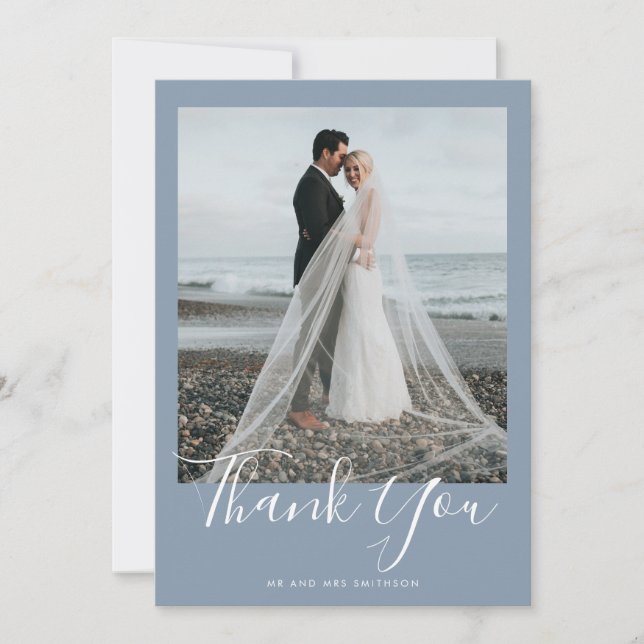 Dusty Blue Elegant Wedding Danke Card Einladung (Vorderseite)