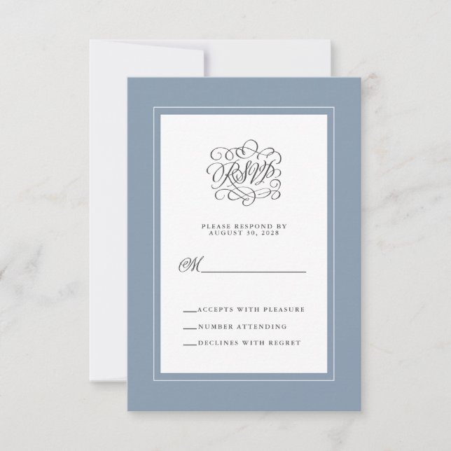 Dusty Blue Elegant Wedding Reply Chic Enclosure RSVP Karte (Vorderseite)