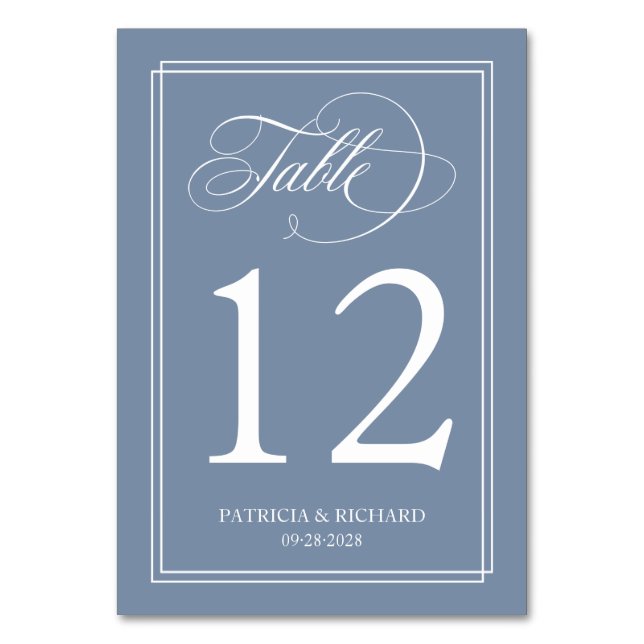 Dusty Blue Elegant Wedding Tischnummer (Vorderseite)